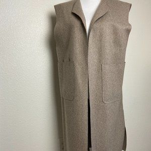 Elegant Business  Casual Office Open Cardigan Long Vest  Wool Size L